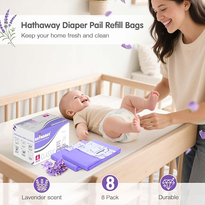 Refills Compatible with Dekor Classic, 30% Extra Length Diaper Pail Refills 4 Pack Diaper Pail Liners Lavender Scent