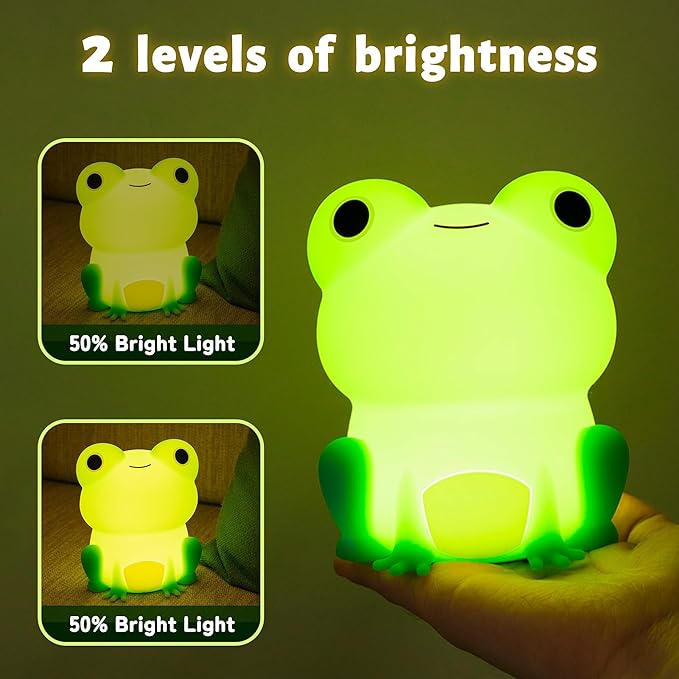 Attivolife Cute Frog Night Light for Kid, Squishy Animal Silicone Lamp, Rechargeable Portable and Dimmable Touch Control, Best Bedroom Bedside Decor Christmas Birthday Gift for Boy Girl Toddler