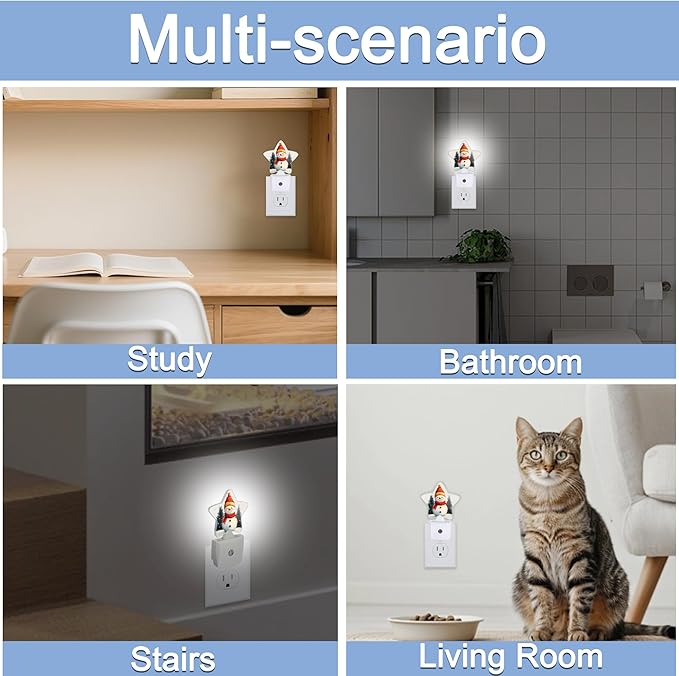 Night Light,Christmas Snowman Plug into Wall with Dusk to Dawn Light Sensors,Winter Trees Warm Star Nightlights for Bedroom,Bathroom,Hallway,Kitchen Home Decor Desk Lamp