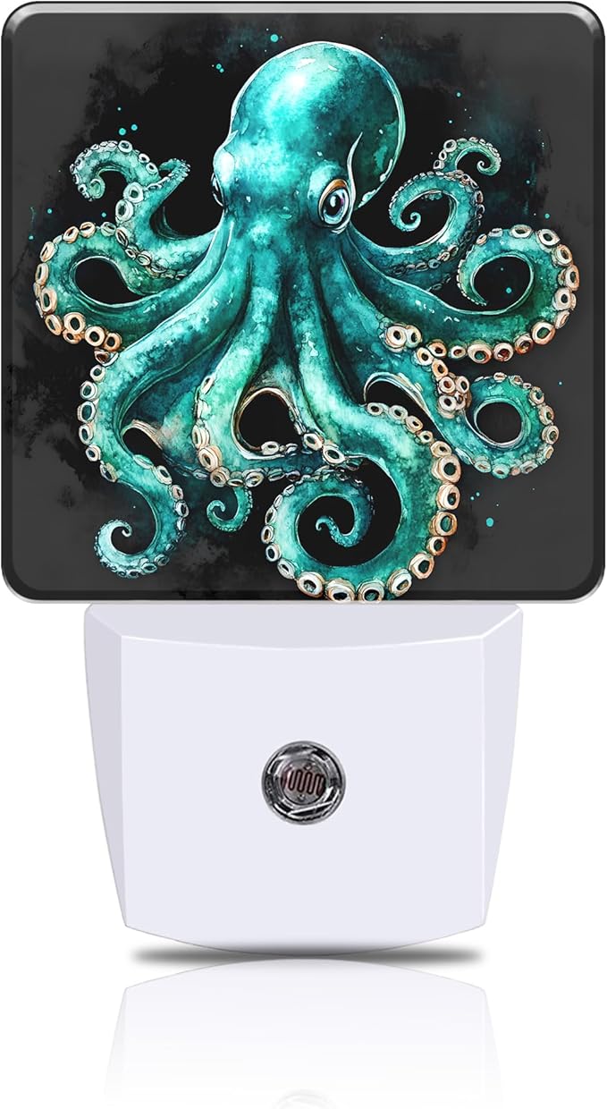 Green Octopus Night Light, Ocean Sea Animal Plug-in Nightlight with Dusk to Dawn Auto Sensor for Home Bedroom Hallway Kitchen 0.5W Sleep Friendly Led Lamp for Women Men