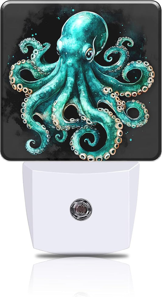 Green Octopus Night Light, Ocean Sea Animal Plug-in Nightlight with Dusk to Dawn Auto Sensor for Home Bedroom Hallway Kitchen 0.5W Sleep Friendly Led Lamp for Women Men
