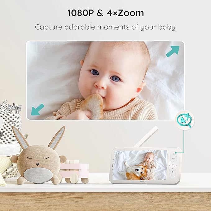 BOIFUN 5" Baby Monitor, 1080P WiFi Baby Camera Via App and Screen Control, Night Vision, 2-Way Talk, Cry& Motion Detection, Record & Playback, Lullabies, Phone App, Works with iOS, Android