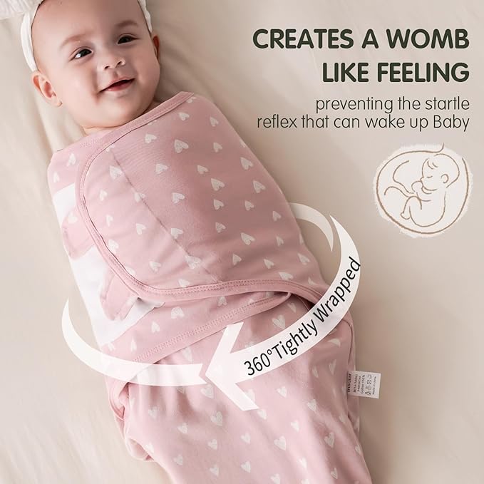 insular Baby Swaddle Wrap, Swaddle Blanket for Newborn and Infant, Adjustable Velcro Swaddling Set for Boy and Girl, Soft Cotton Baby Sleep Sack 3 Pack, Pink Swan, Medium(3-6M)