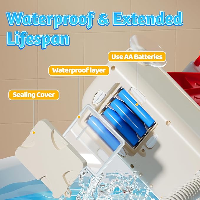 FlowFun Bath Toy Set: Electric Shower with 360° Rotate, Rocket Whistle, Cute Car Toy & Little Yacht | Interactive Water Play Kit for Toddlers 18 Months +