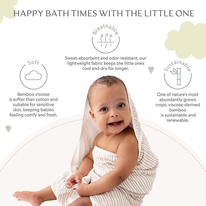 Bamboo Viscose Baby Hooded Towel & Washcloth Set for Babies and Toddlers, Soft & Absorbent, 70% Viscose from Bamboo, 30% Cotton Muslin - Imported (Taupe)