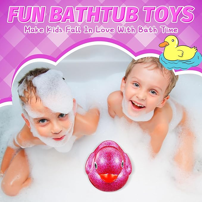 Honoson 6.89 Inch Giant Glitter Rubber Duck Big Glitter Rubber Duck Large Sparkly Duckling Bath Toy with Squeaky Sound for Summer Baby Shower Birthday Party Favor Gift(Purple)