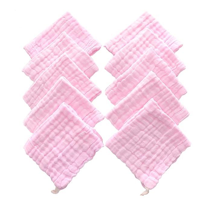 MUKIN Baby Washcloths - Natural Cotton Baby Wipes - Soft Newborn Face Towel for Sensitive Skin - 10 Pack, 12x12 inches