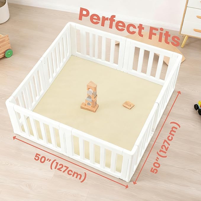 Baby Play Mat for Floor,1.3" Thick Elasti-Foam 50"×50" Playpen Mat for Tummy Time,Water Repellent Soft Coral Velvet for Toddler,Infant,Kids,Non-Slip Backing Safe for Crawling(Vanilla)