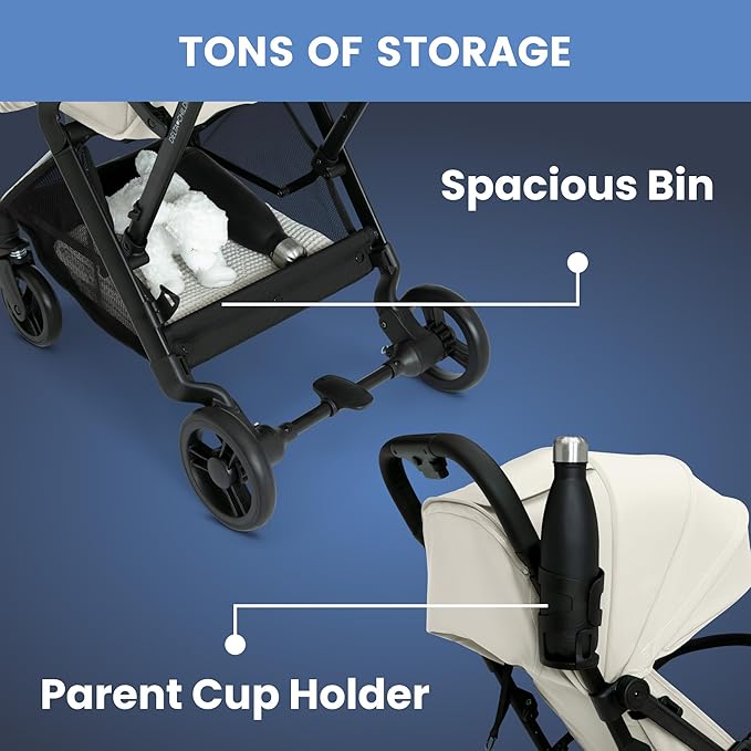 Delta Children Icon Ultra Compact Lightweight Everyday & Travel Stroller - One-Hand Fold - Only 15.6 Pounds - Fits in Overhead Compartments - Greenguard Gold Certified - Multi-Position Recline, Cream