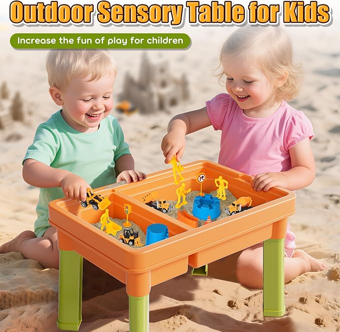 Lehoo Castle Sensory Table with Sensory Sand, Sensory Bin with Lid & 2.6lbs Play Sand, Construction Kit with 6 Alloy Trucks & Castle Molds, Sensory Toys for Toddler Boys and Girls