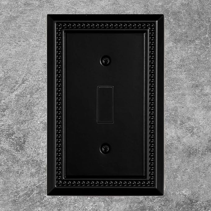 Henne Bery Sunken Pearls Heavy Duty Decorative Wall Plate Switch Plate Outlet Cover, Durable Solid Zinc Alloy (Single Toggle 2PK, Matte Black)