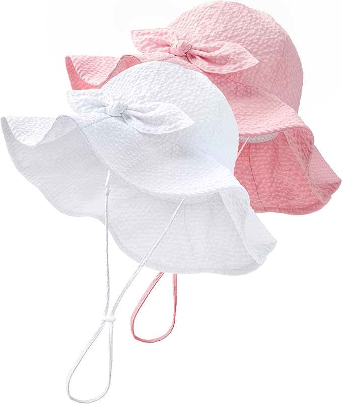 HONGTEYA Baby Sun Hat Toddler Girl Beach Hat Adjustable Outdoor Summer Hat UPF 50+ Sun Protection Wide Brim Infant Kids