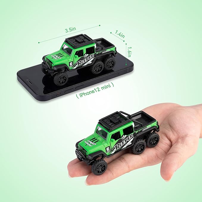 KIDAMI Diecast Toy Trucks 4 Pack Die Cast Metal Toy Cars Pull Back Cars Openable Doors Off-Road Vehicles Birthday Gift for Boys and Toddlers (Colorful)