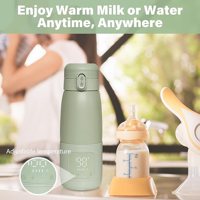 Portable Bottle Warmer 17oz Large Capacity for Travel - Dual Heating Modes for Breast Milk & Water, Fast 3-Min Heat, Long-Lasting Battery, Fits Most Bottles