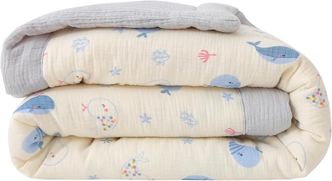 Cotton Muslin Toddler Comforter/Quilt,Ultra Soft & Breathble Muslin Toddler Blanket,All Season Baby Blankets for Boys and Girls, Machine Washable,41"x48"