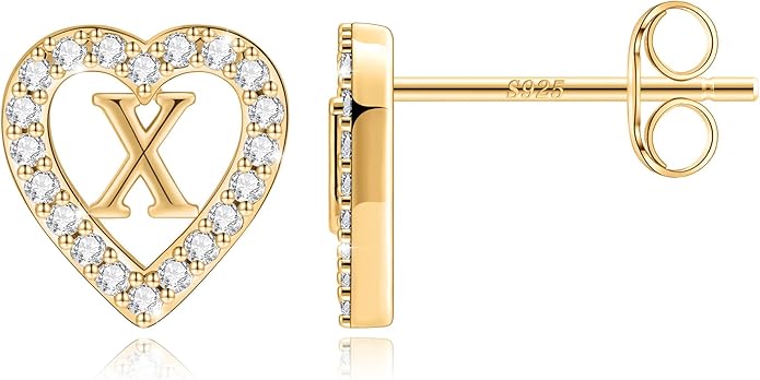 Anoup Christmas Gifts for Grandkids Girls Earrings - S925 Sterling Silver Post CZ Hypoallergenic Stud Heart Initial Earrings for Women Kids Jewelry Stocking Stuffers for Teen Girls Birthday Gifts