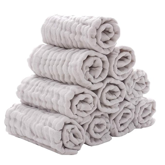 MUKIN Baby Washcloths - Natural Cotton Baby Wipes - Soft Newborn Face Towel for Sensitive Skin - 10 Pack, 12x12 inches