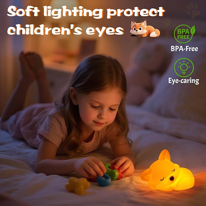 Lampeez Fox Night Light, Cute Fox Gifts, Soft Silicone Lamp Nursery Nightlight LED Touch Light, Bedroom Decor as Xmas Birthday Gift for Boys Girls