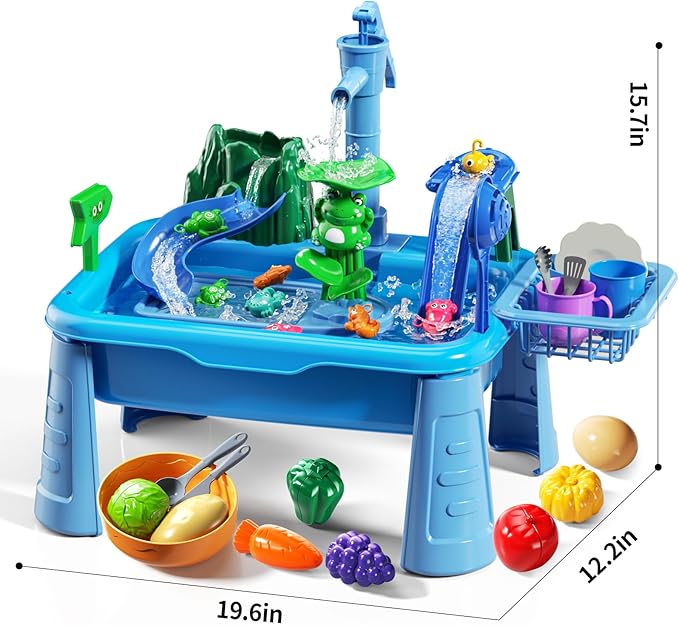 Water Table for Toddlers 1-3- Kids Play Sink with Pump and Running Water, Water Table for Kids Ages 4-8 with Fishing Games, Summer Outside Sensory Gift Toys for Boys and Girls 2 3 4 5 6 7 8