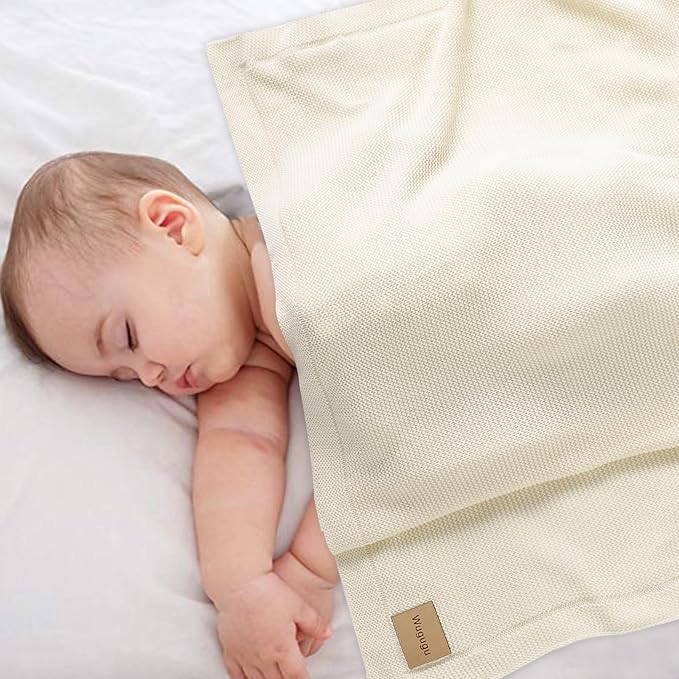 Baby Blanket 30 x 40 Inch Soft Knit for Boys & Girls Cotton Nursery Swaddling Blankets Toddler Knitted Crochet Receiving Crib