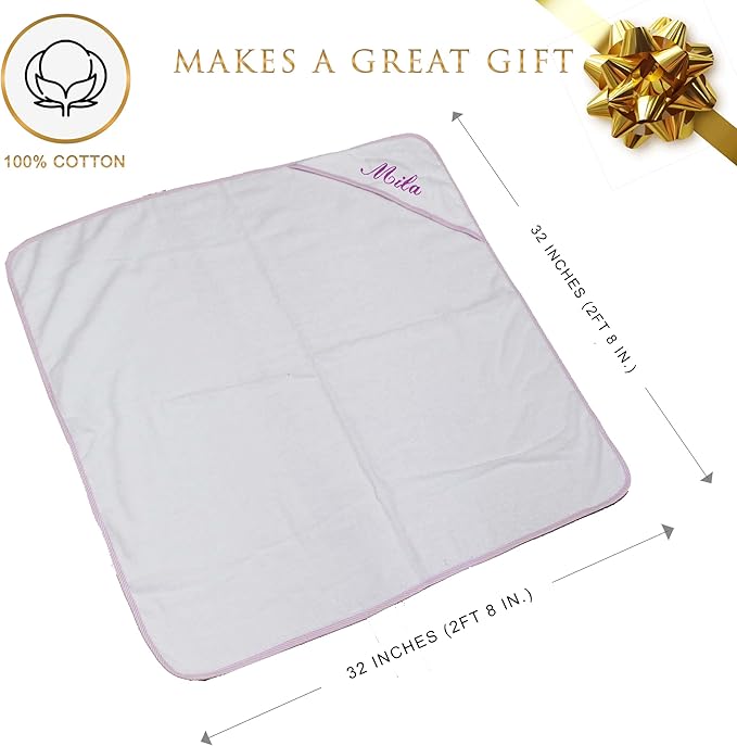 My Personal Memories Personalized Baby Hooded Bath Towel - Monogrammed for Girl and Boy - Embroidered (White with Pink)