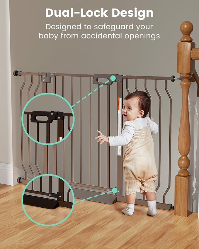 Mom's Choice-GROWNSY Baby Gate for Stairs, 30.5"-43" Pressure Mounted Pet Gate for Doorways-Auto Close Dog Gate for The House-Easy Installation & Walk Thru Wide Safety Gate