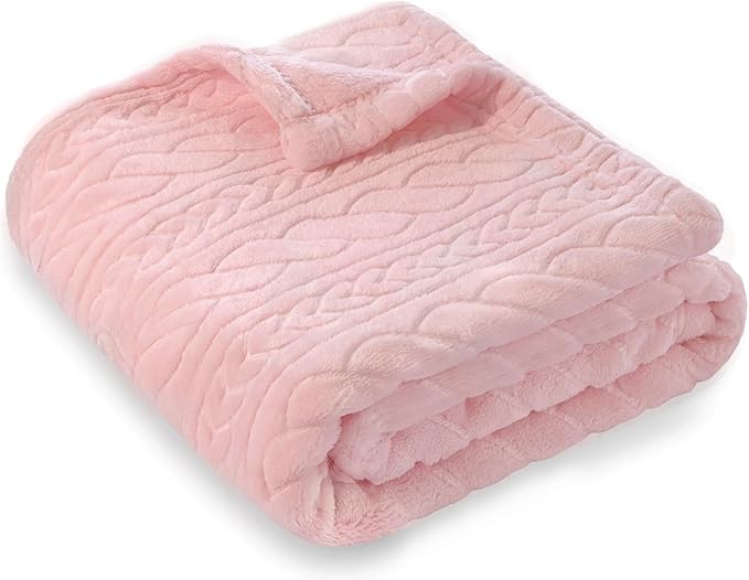 BORITAR 3D Fleece Baby Blanket for Girls, Warm and Lightweight Infant Toddler Newborn Bed Blanket with Reversible Plaited for Crib Stroller and Home Decor (30x40 inch, Pink)