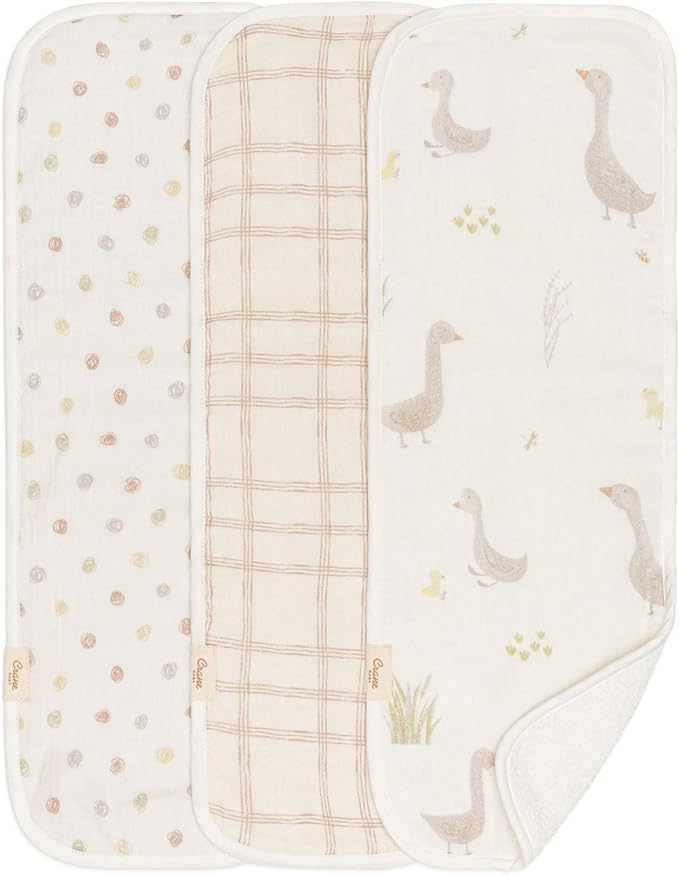 Crane Baby Burp Cloth Set, 3-pc. Charlie Farmhouse Goose Collection, Soft 100% Cotton Muslin Burping Cloths for Baby Boys &Girls, Newborn Burp Rags, Baby Must Haves for Newborns, Farm Nursery Decor
