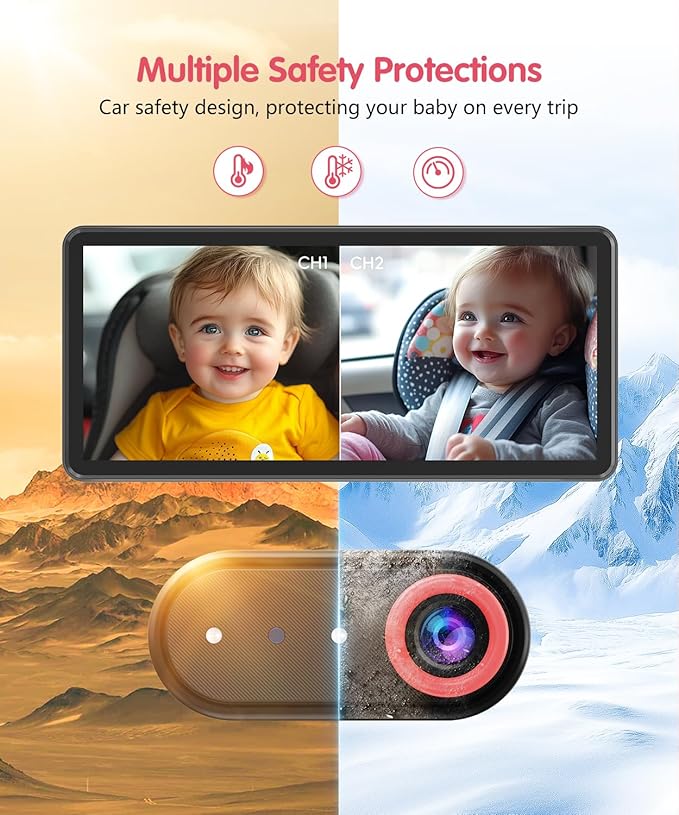 BM5PRO 7.2" Dual Camera Baby Monitor, 1080P HD Display for 2 Kids, Night Vision, Easy Install Car Baby Monitor, Ideal Gift, Rear Seat Safety for Babies & Pets