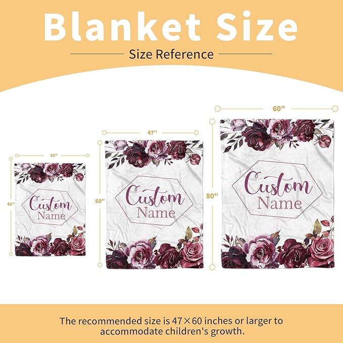 Personalized Baby Blanket with Name, Custom Toddler Blanket for Newborns, Purple Flowers Soft Double Layer Flannel Blankets, Personalized Baby Gifts for Nursery Infant Shower Birthday(30"x40")