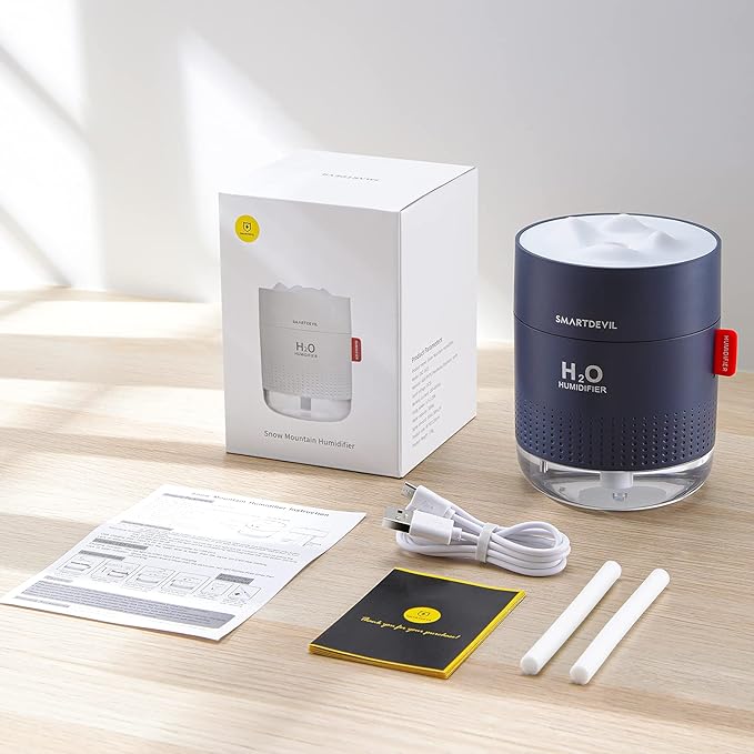 SmartDevil Small Humidifiers, 500ml Desk Humidifiers, Whisper-Quiet Operation, Night Light Function, Two Spray Modes, Auto Shut-Off for Bedroom, Babies Room, Office, Home (Dark Blue)