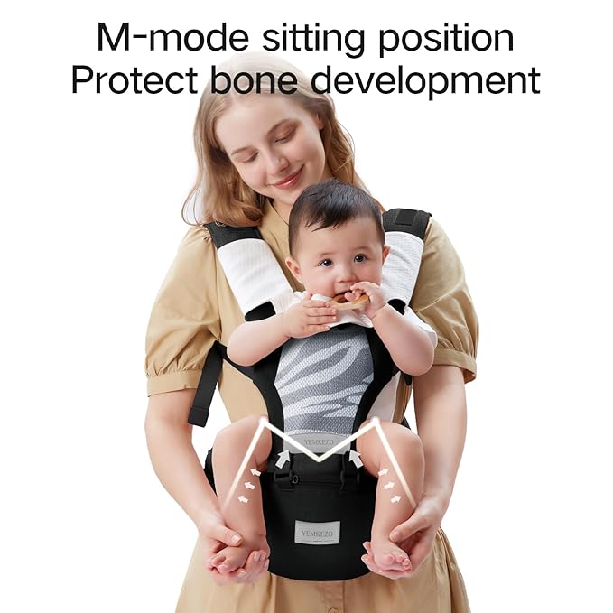 Baby Carrier Newborn to Toddler with Hip Seat, Multifunction Baby Hip, 4-in-1 Ergonomic Infant Carrier (Ergonomic M Position) Adjustable & Removable Baby Holder Carrier for 0-36 Months (Black)