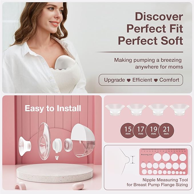 17mm Flange Inserts Compatible with Momcozy Wearable Breast Pump, 8PCS Softer Silicone Flange Insert Kit for 24mm Shield of Most Pumps, Breastfeeding Essentials Pumping Replacement Parts Accessories