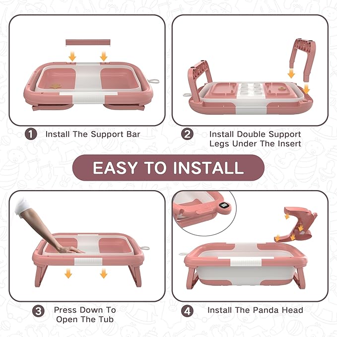 Collapsible Baby Bathtub for Newborn to Toddler (0-24 Months), Portable Baby Bath Tub for Travel, Newborn Bathtub with Soft and Supportive Cushion (Astronaut-Pink)