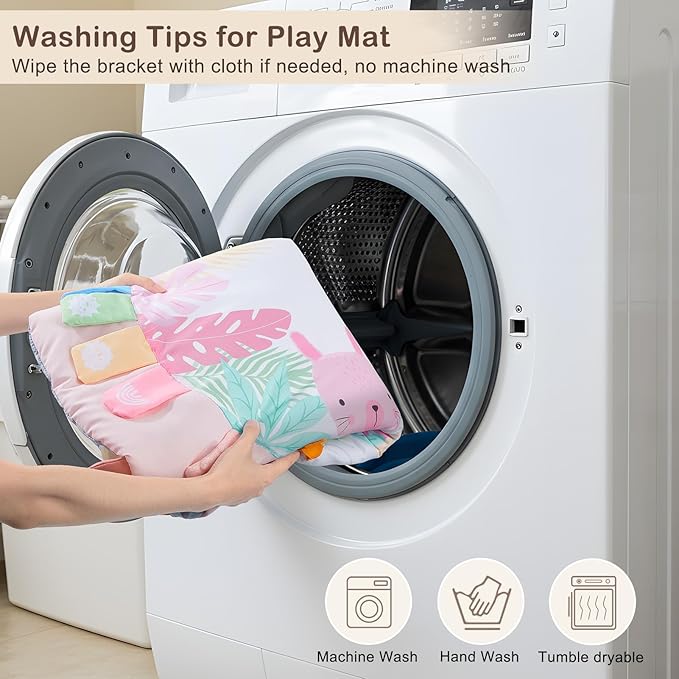 Baby Play Gym Mat Tummy Time Mat, Washable Baby Activity Play Mat for Sensory, Visual, Hearing, Touch Development, Baby Toys Shower Gift for Newborn