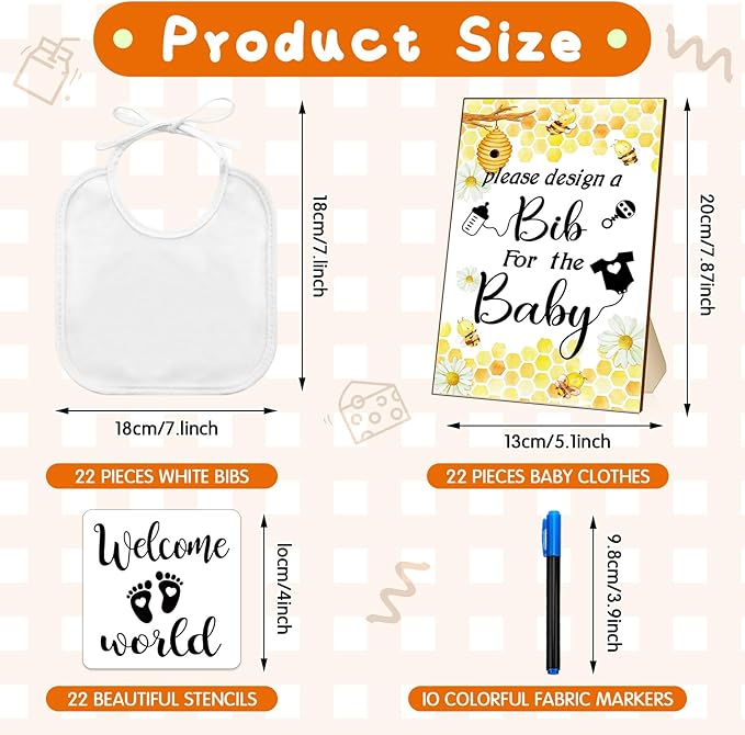 Newwiee 55 Pcs White Bibs for Baby Decorating Design a Bib Decorate Plain newborns Bibs Wooden Sign for Baby Shower Games Kit