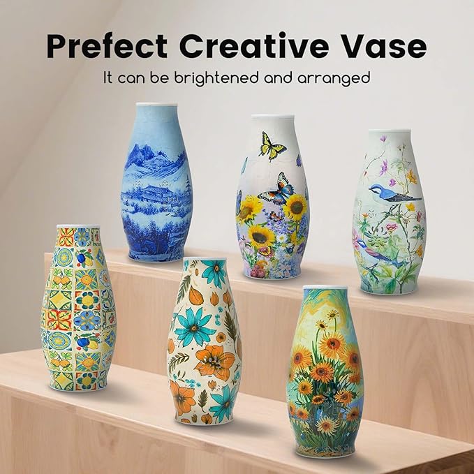 3D Puzzle Vase for Adults, 3D Puzzle Vases for Flowers, 152 Pcs 3D Puzzles Art Vase for Kids Ages 8-13, Cute Unique Flower Vases Decoration with Night Light, Crafts for Adults(Sunflower)