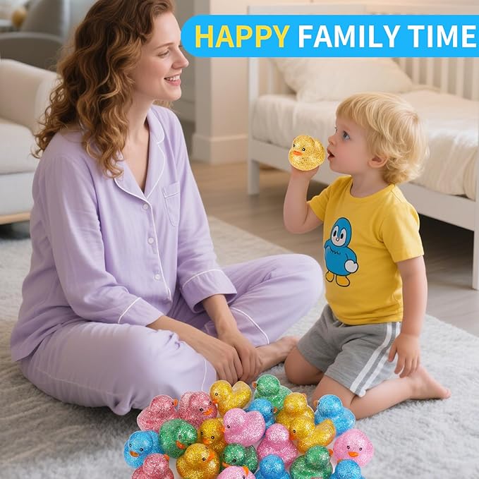 25Pcs Mini Glitter Rubber Ducks Bath Toys, Bathtub Floating Squeaky Duck Bulk Baby Preschool Bath Toy for Baby Shower Infants Kids Toddler Birthday Party Decoration Gift (Large)
