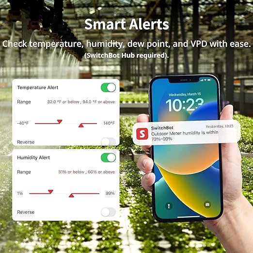 SwitchBot IP65 Indoor Outdoor Hygrometer Thermometer Wireless 3Packs, 394ft Bluetooth Range, Refrigerator Thermometer, Dewpoint/VPD/Absolute Humidity Sensor, 2-Year Battery Life, Free Data Storage