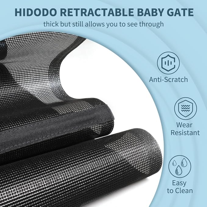 47” Extra Tall Retractable Baby Gate, Reinforced Mesh Dog Gate Extends to 59" Wide, Baby Gate for Stairs, Doorways, Hallways, Indoor and Outdoor, Black