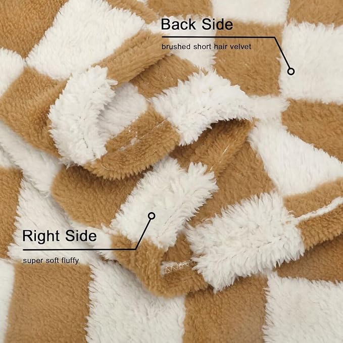 HOMRITAR Super Soft Baby Blankets for Boys Girls Warm Cozy Reversible Checkerboard Toddlers Blanket, Fluffy Fuzzy Plush Lightweight Bed Blanket with Chessboard Grid Design 350GSM Khaki 30 x 40 Inch