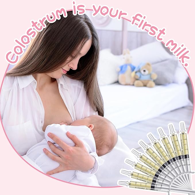 Trelaco Colostrum Collector Kit Include Sterile Sealed Breast Milk Syringes with Caps No Needle Colostrum Syringes Stickers 1 Measuring Cup Harvesting Collection for Breastmilk(50 Sets,3 ml)