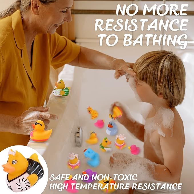 100 Pack Rubber Ducks in Bulk, Assorted Duckies for Jeeps Ducking, Rubber Duckies for Baby Bath Toys, Kids Bath Pool Toys Birthday Gifts Party Favors