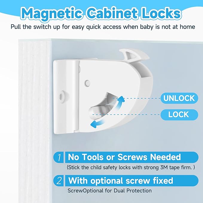 10 Pack Magnetic Cabinet Locks for Child Safety, Drawer Locks Baby Proofing, Magnetic Door Safety Locks for Cabinets and Drawers, Easy Installation No Tools Required (10 Pack and 2 Keys)
