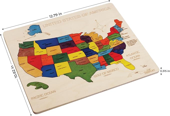 USA Map Wooden Jigsaw Puzzle for Kids | 44 Puzzle Pieces | Learning & Educational Toy Gift for Boys & Girls Ages 3 Years and Above
