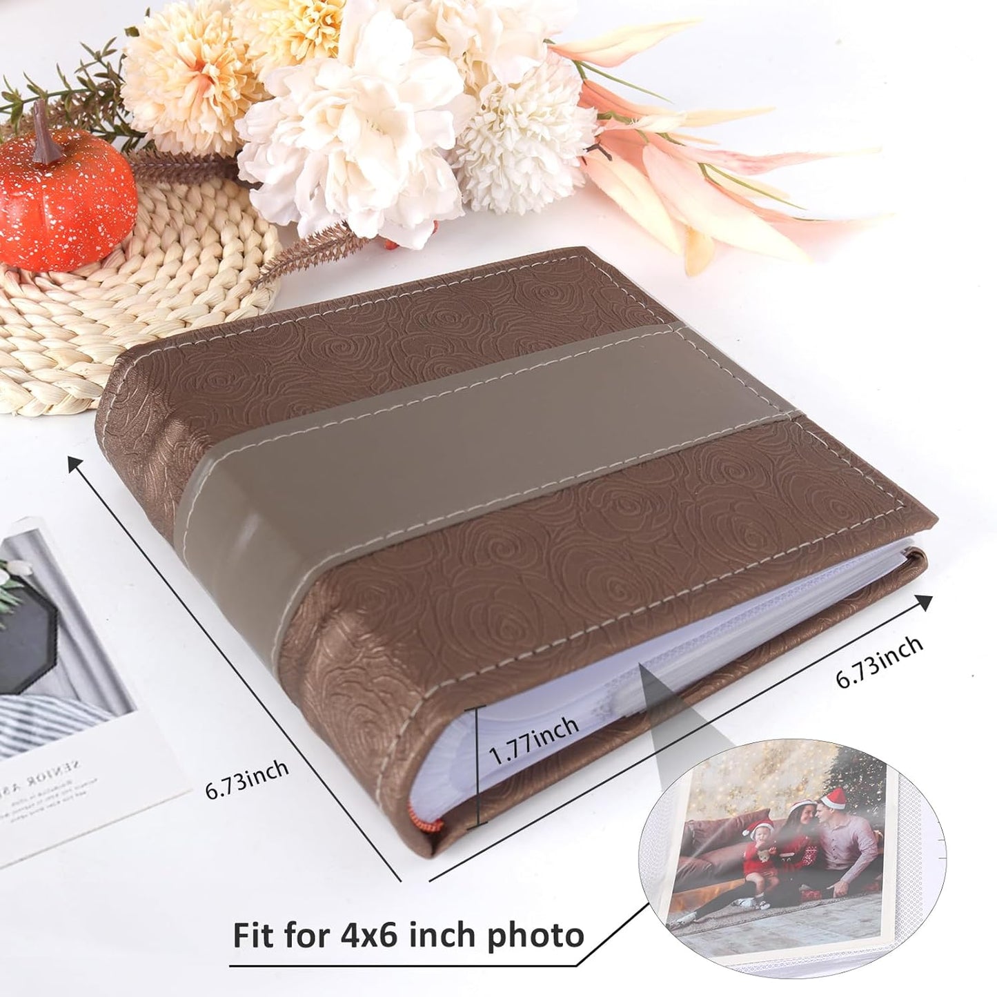 RECUTMS Photo Album 4x6 with Writing Space 100 Photos Photo Book, Leather Cover Picture Album with Memo Areas for Wedding Anniversary Family Baby Couple Valentines Graduation Travel (Dark Coffee)