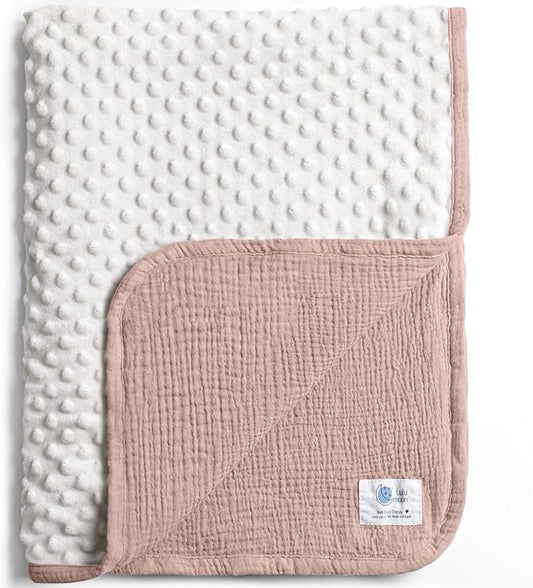 lulumoon Baby Blanket for Newborn Receiving: Minky Dot & Muslin Lightweight - Thermal Blanket Gift for Baby Shower & Hospital Welcoming 30"x40"（Sand）
