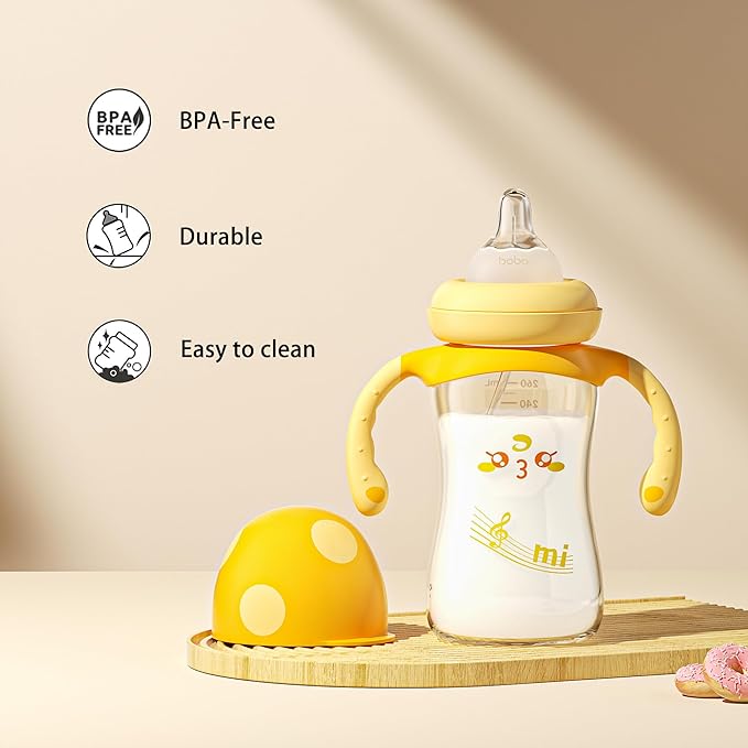 YOHKOH Natural PPSU Baby Bottle with Natural Response Nipple, Newborn Anti-Colic Baby Bottles with Handle, Wide Neck Mushroom Cap Baby Bottle (8.8oz (Pack of 2), Yellow1)