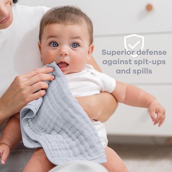 Comfy Cubs Muslin Burp Cloths 20" x 10", Pack of 10 - Large, 6-Layer, Ultra Absorbent 100% Cotton for Baby Drool and Messes - Soft, Safe & Gentle Baby Burp Cloths for Boys & Girls - Slate