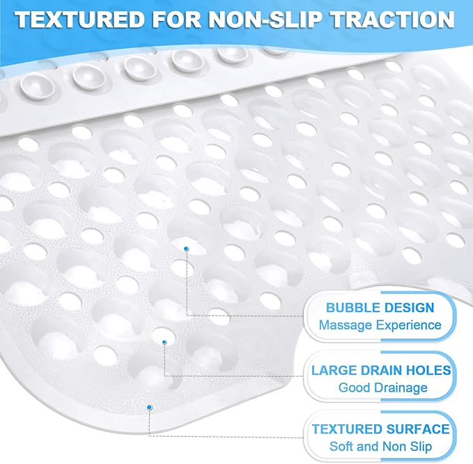 Linoows Bathtub and Shower Mats, 40x16 Inch Extra Large Non Slip Soft Bath Tub Mat with Suction Cups and Drain Holes for Bathroom Floor and Keep Tubs Clean, Machine Washable, White